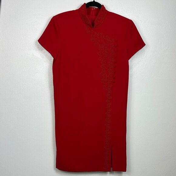 Marie St. Claire Vintage Short Sleeve Embroidered Qipao Dress Size 12 - Picture 2 of 9